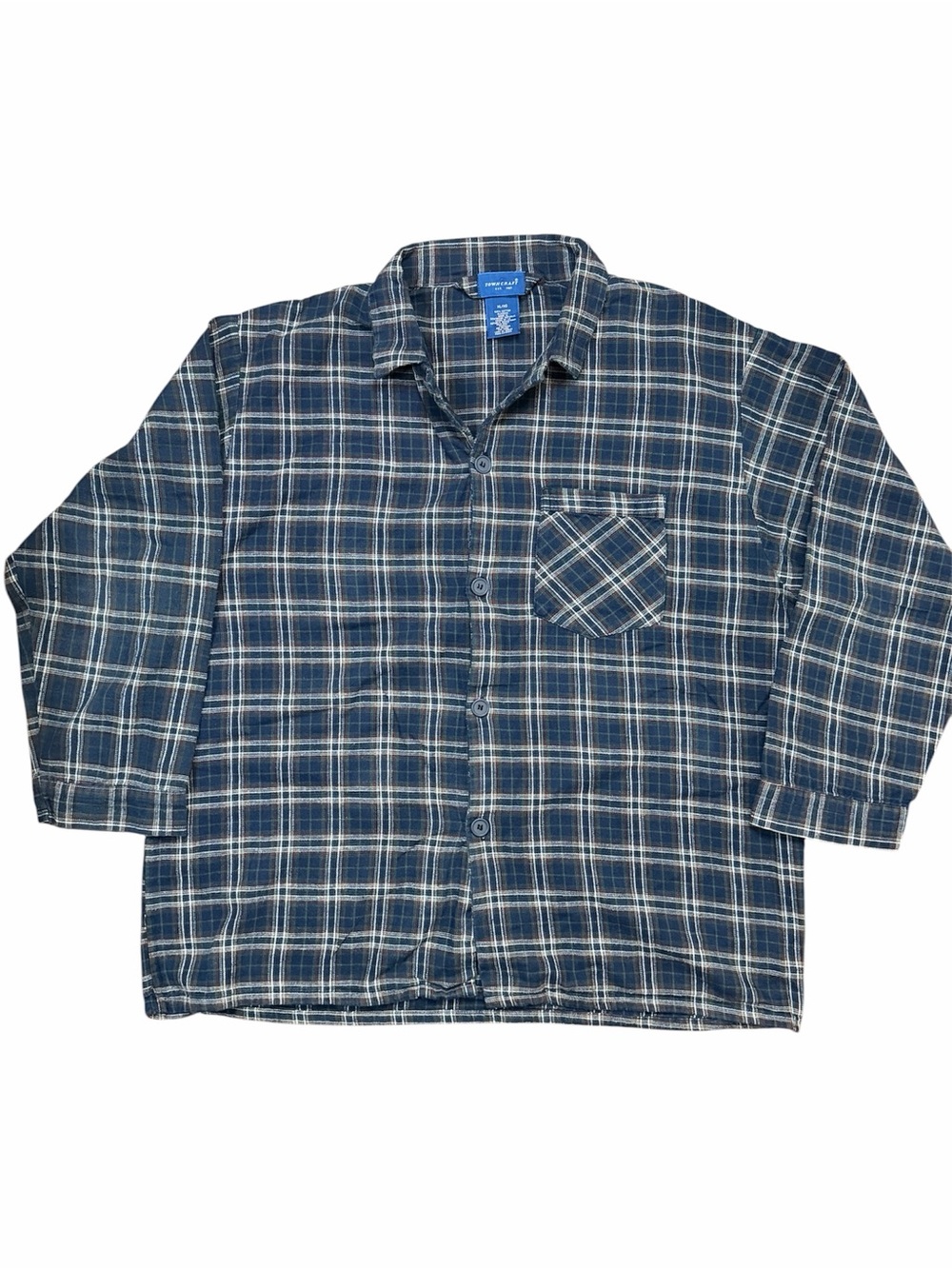 Towncraft Navy Green Plaid Pajama Shirt Lounge Sleepwear sz. XL